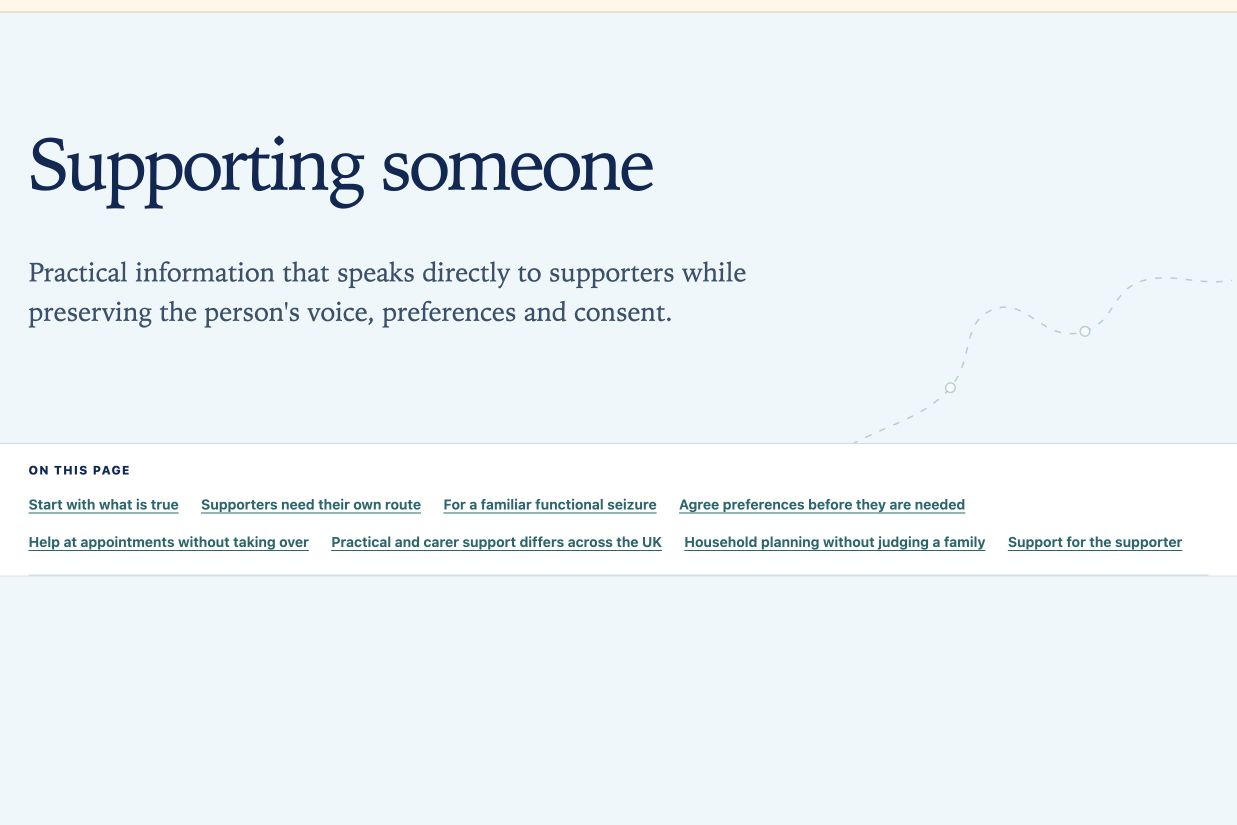 FND Guide support page for family members, friends and other supporters.